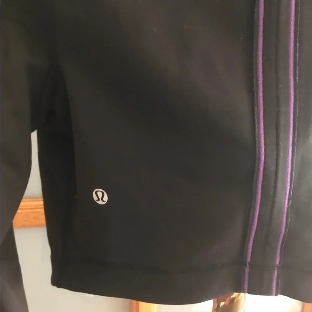 lululemon athletica Black Cropped Bomber Jacket with Purple Accents